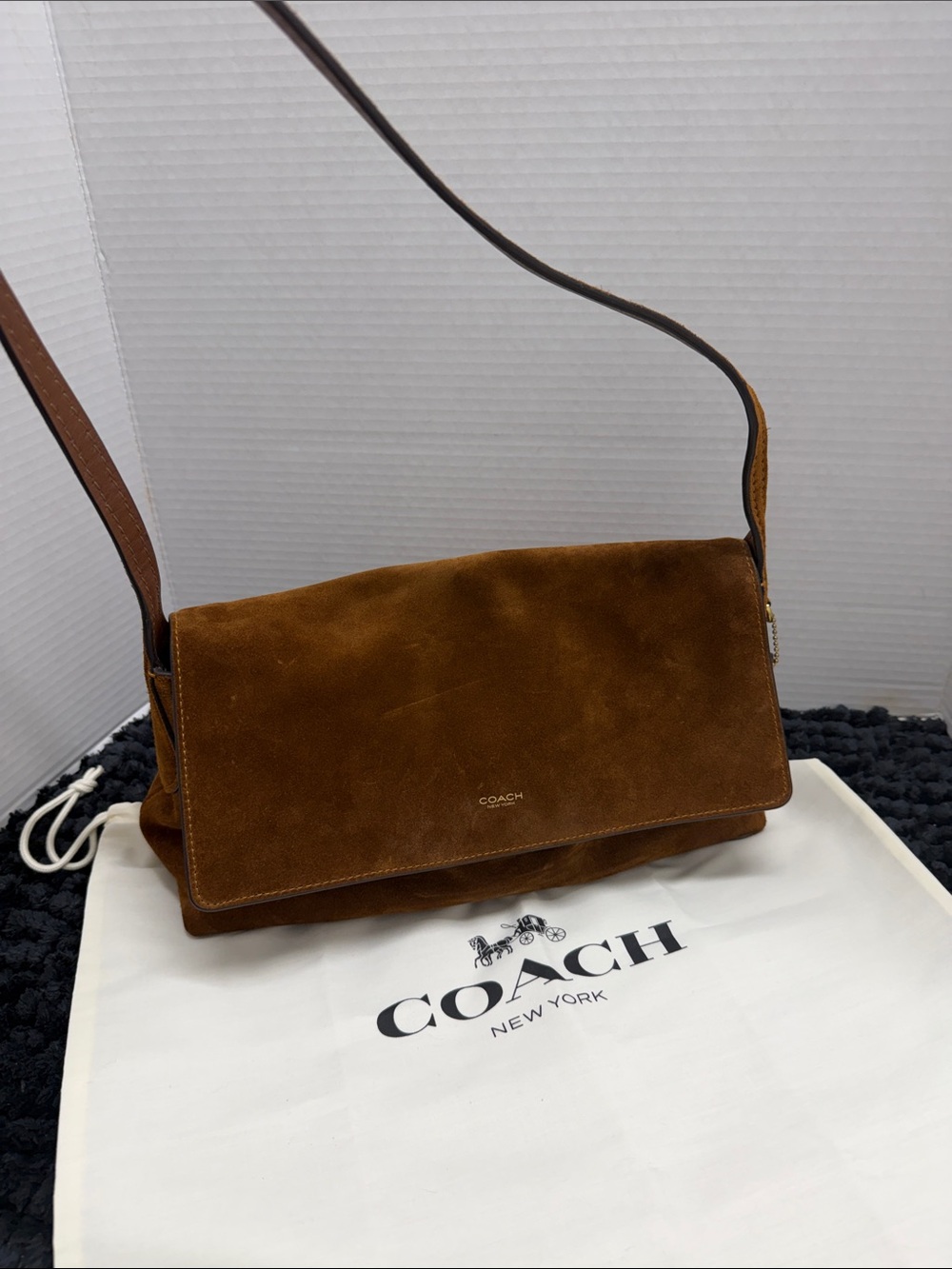 Coach Suede Messenger Bag in Deep Brown